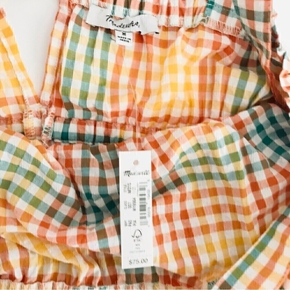 New! Madewell Rainbow Gingham Check Gauzy Top Seersucker Sophia Peplum Tank - Picture 7 of 10